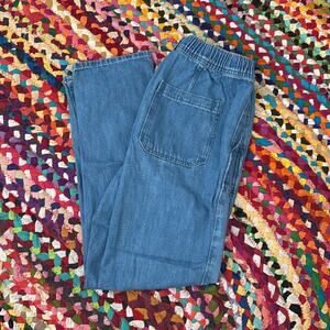 GAP Blue High Rise Elastic Drawstring Waist 100% Cotton Denim Trouser Pants